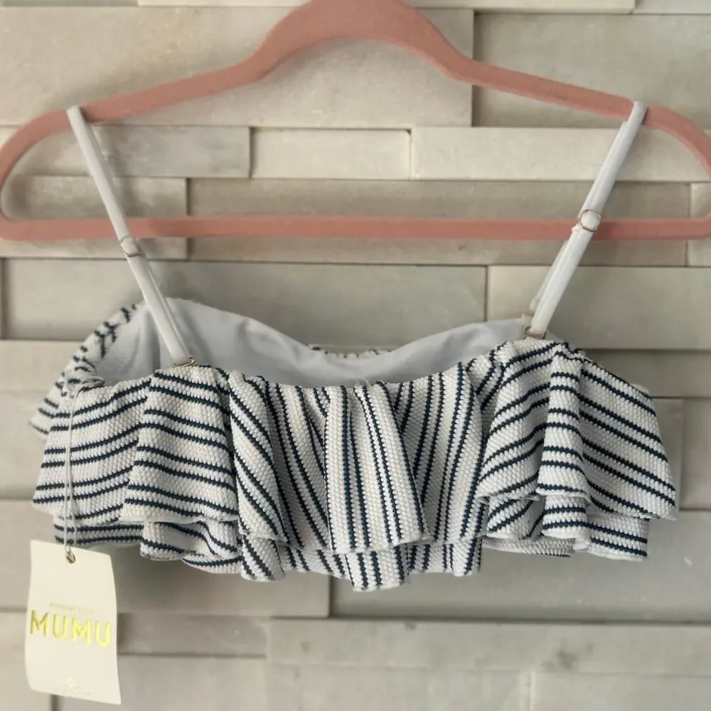 SHOW ME YOUR MUMU NWT Newport Bikini Top in Ocean Stripe L Coastal